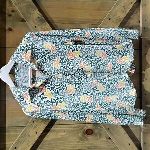 VINTAGE LONG SLEEVE BUTTON DOWN  BLOUSE TOP WITH PRINT